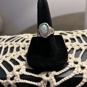 Silver Tone Pear Shape Moonstone Color Ring Size 6